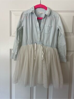 Tucker + Tate Light Blue Denim-Style Top with Cream Tulle Skirt